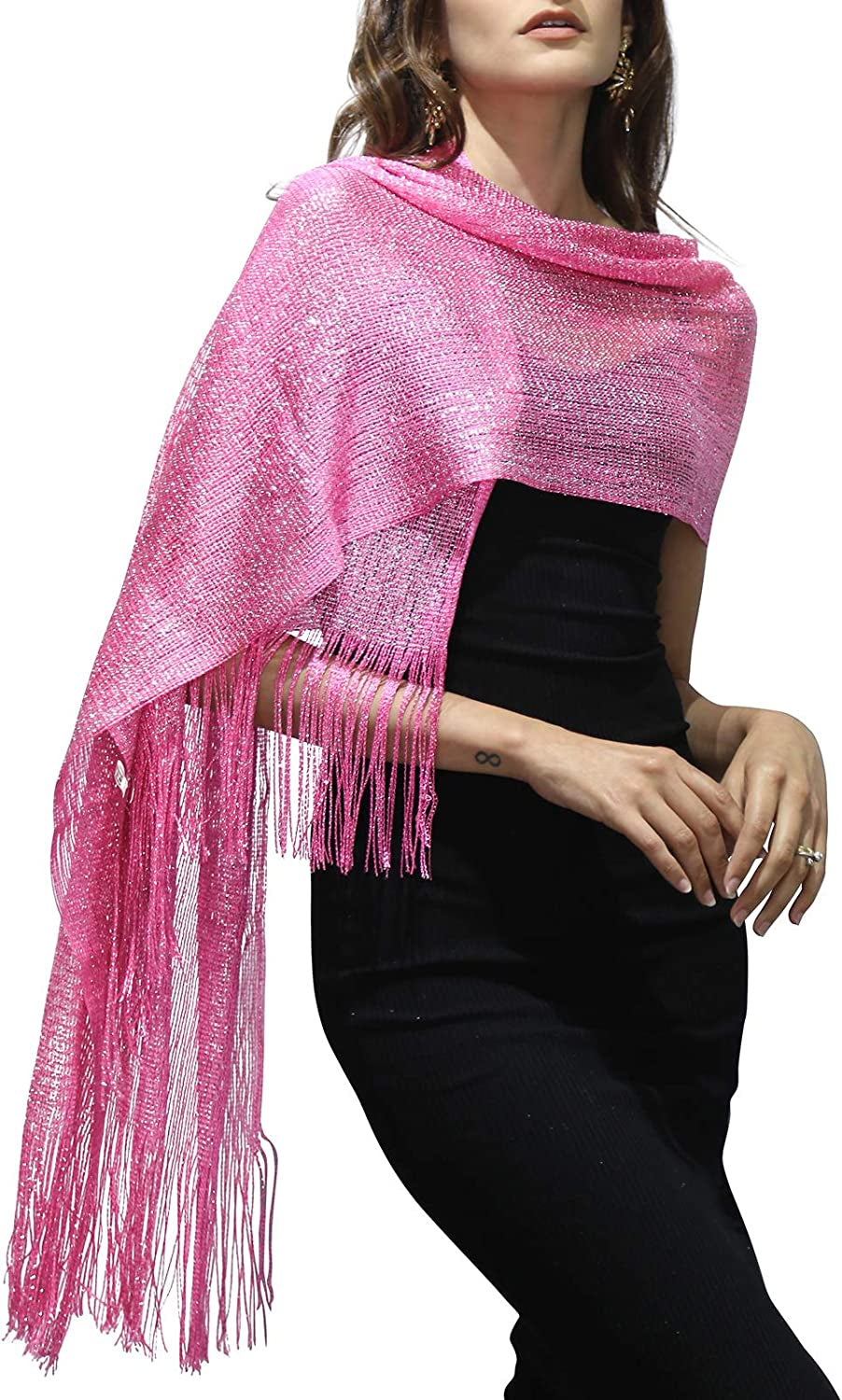 Missshorthair Women'S Sparkle Shawls and Wraps with Buckle for Wedding Party Dresses Apparel & Accessories > Clothing Accessories > Scarves & Shawls MissShorthair 999 Pink