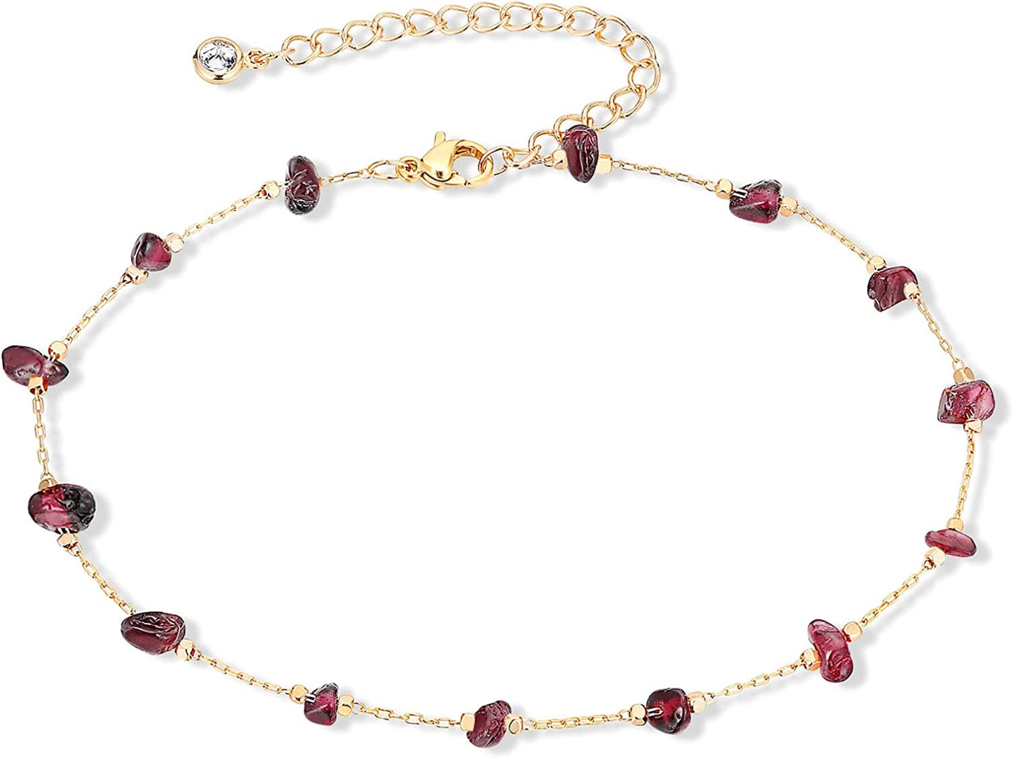 KAERUN Ankle Bracelets for Women Teen Girls Colorful Adjustable Natural Crystal 14K Gold Plated Cute Anklets Summer Beach Foot Chain Jewelry Apparel & Accessories > Jewelry > Anklets KAERUN Amethyst2