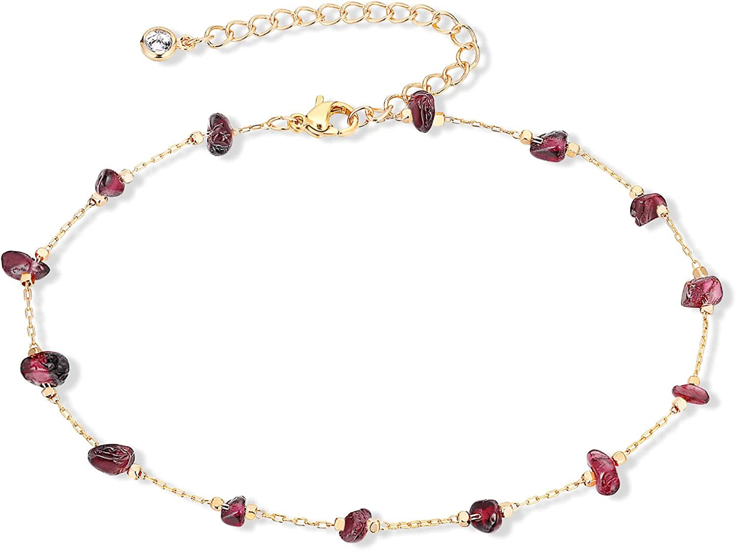 KAERUN Ankle Bracelets for Women Teen Girls Colorful Adjustable Natural Crystal 14K Gold Plated Cute Anklets Summer Beach Foot Chain Jewelry Apparel & Accessories > Jewelry > Anklets KAERUN Amethyst2