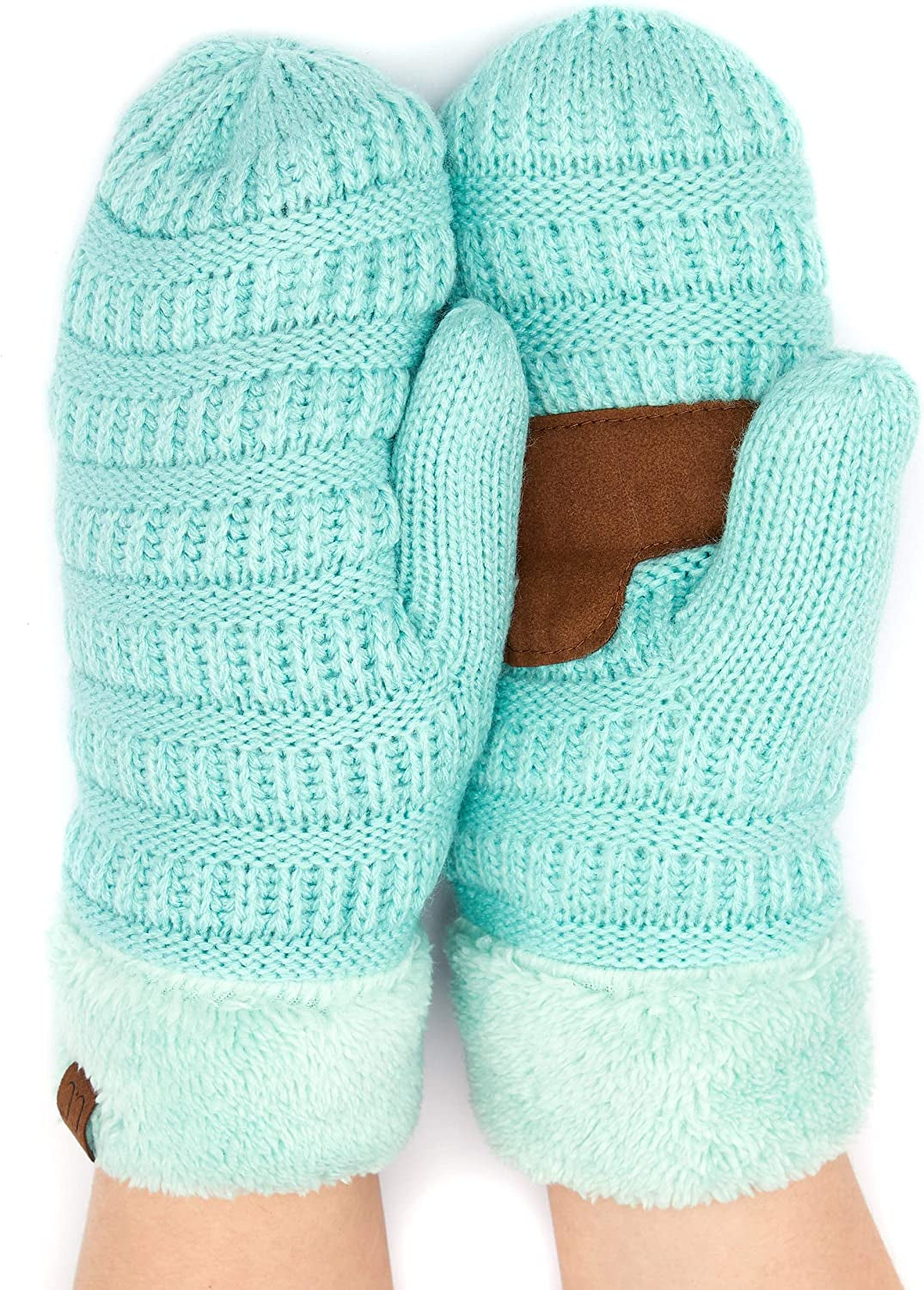 C.C Women Thick Knit Faux Fur Sherpa Fleece Lined Warm Winter Gloves Mittens (CG-36)(MT-008,25,715,816,1816,6245) Apparel & Accessories > Clothing Accessories > Gloves & Mittens C.C Mint -Thick Solid
