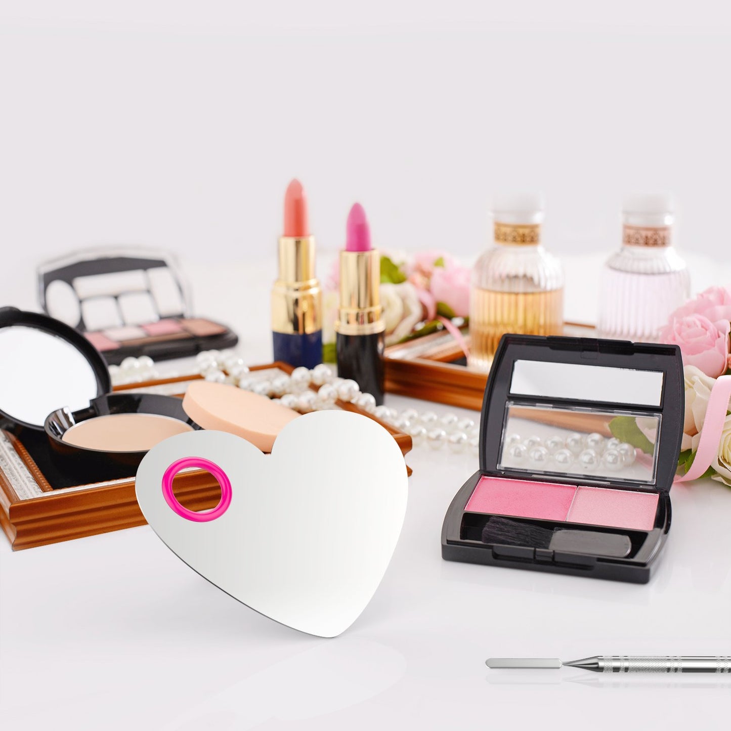 Luxspire Professional Makeup Palette Stainless Steel Heart Cosmetics Foundation Nail-Art Mixing Blending Make up Tools with Spatula for Eye Shadow, Eyelash, Lipsticks, Nail Art Health & Beauty > Personal Care > Cosmetics > Cosmetic Tools > Makeup Tools Luxspire