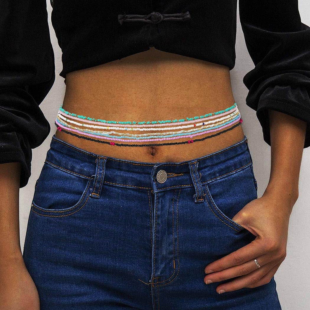 ELABEST Fashion Beads Waist Chain African Belly Bead Body Chain Beach 7Pcs Waist Jewelry Summer Body Accessories for Women (7Pcs-3) Apparel & Accessories > Jewelry > Body Jewelry ELABEST