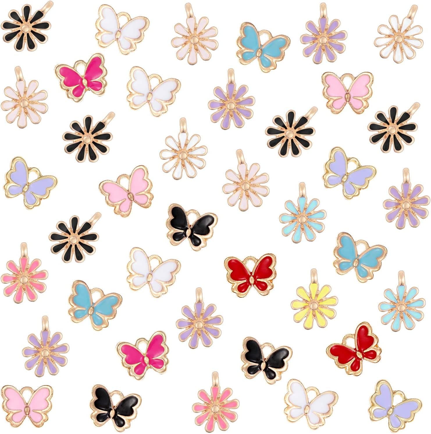 84 Pieces Colorful DIY Charms, Butterfly Enamel Charms Daisy Flower Charms Butterfly Jewelry Charm Pendant for DIY Handmade Jewelry Charms Bracelet Necklace Earring Supplies