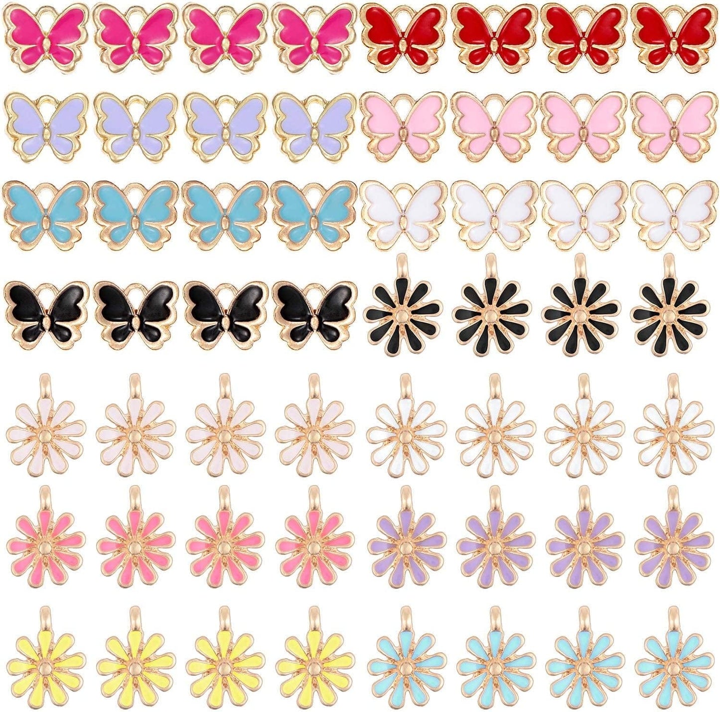 84 Pieces Colorful DIY Charms, Butterfly Enamel Charms Daisy Flower Charms Butterfly Jewelry Charm Pendant for DIY Handmade Jewelry Charms Bracelet Necklace Earring Supplies