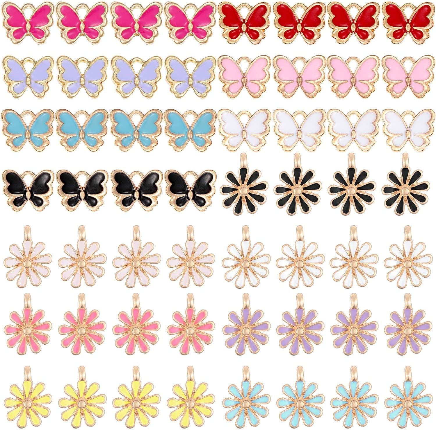 84 Pieces Colorful DIY Charms, Butterfly Enamel Charms Daisy Flower Charms Butterfly Jewelry Charm Pendant for DIY Handmade Jewelry Charms Bracelet Necklace Earring Supplies