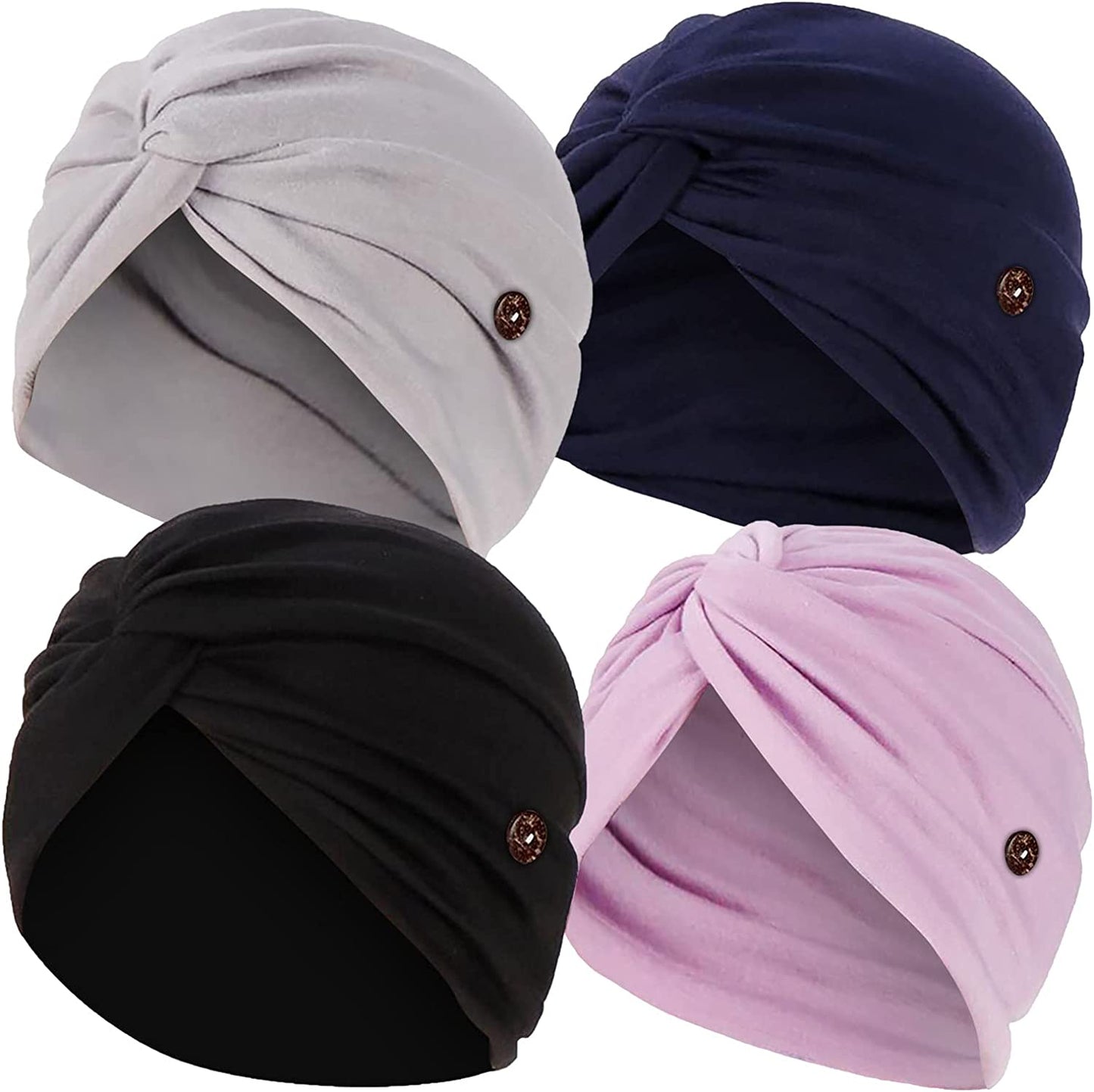 Qianmome 2-4 Pack Beanie with Button for Women Men Nurse,Working Hat,Chemo Caps for Cancer Patients Apparel & Accessories > Clothing Accessories > Headwear Qianmome 1b40-gray&navy&black&purple