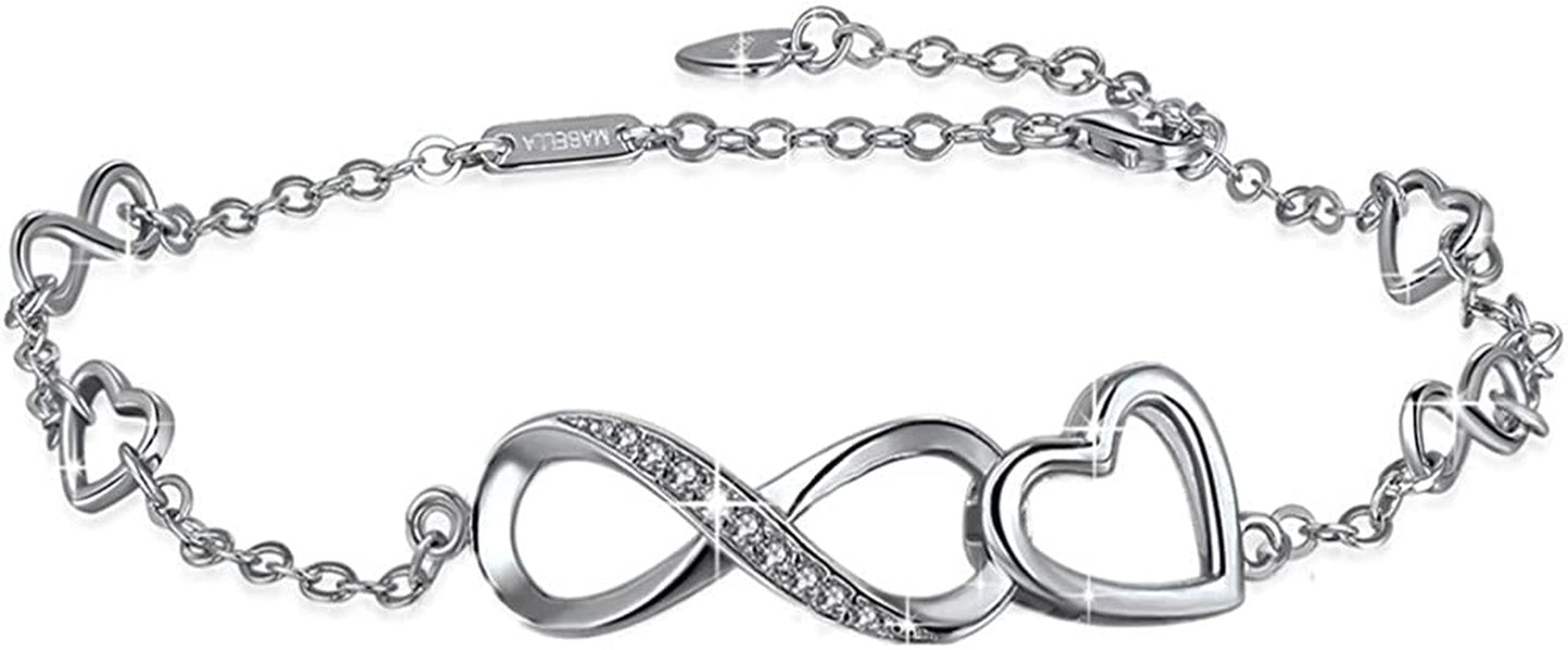 MABELLA Anklets Bracelet 18K Gold Plated Sterling Silver Adjustable Infinity Endless Love Heart Charm Jewelry Gifts for Her Apparel & Accessories > Jewelry > Anklets MABELLA
