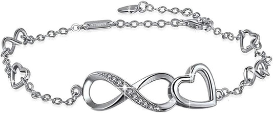 MABELLA Anklets Bracelet 18K Gold Plated Sterling Silver Adjustable Infinity Endless Love Heart Charm Jewelry Gifts for Her Apparel & Accessories > Jewelry > Anklets MABELLA