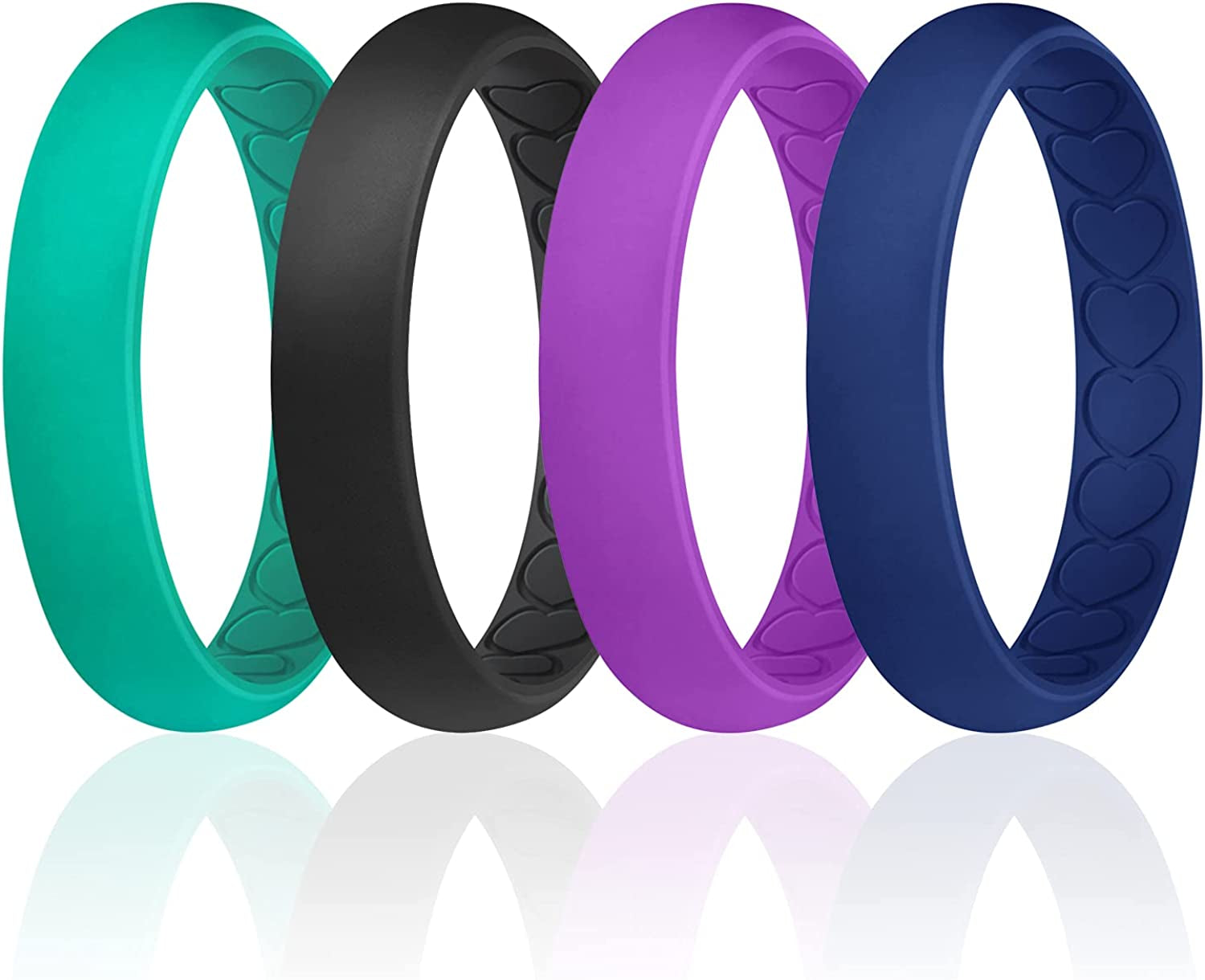 ROQ Silicone Wedding Bands for Women - Breathable Thin Inner Hearts Unique Design Womens Silicone Rubber Ring - Bridal Jewelry Set Anniversary Rings - U.S. Design Patent Pending Apparel & Accessories > Jewelry > Body Jewelry ROQ Teal, Black, Argaman Purple, Dark Blue 5 - 5.5 (15.7mm)