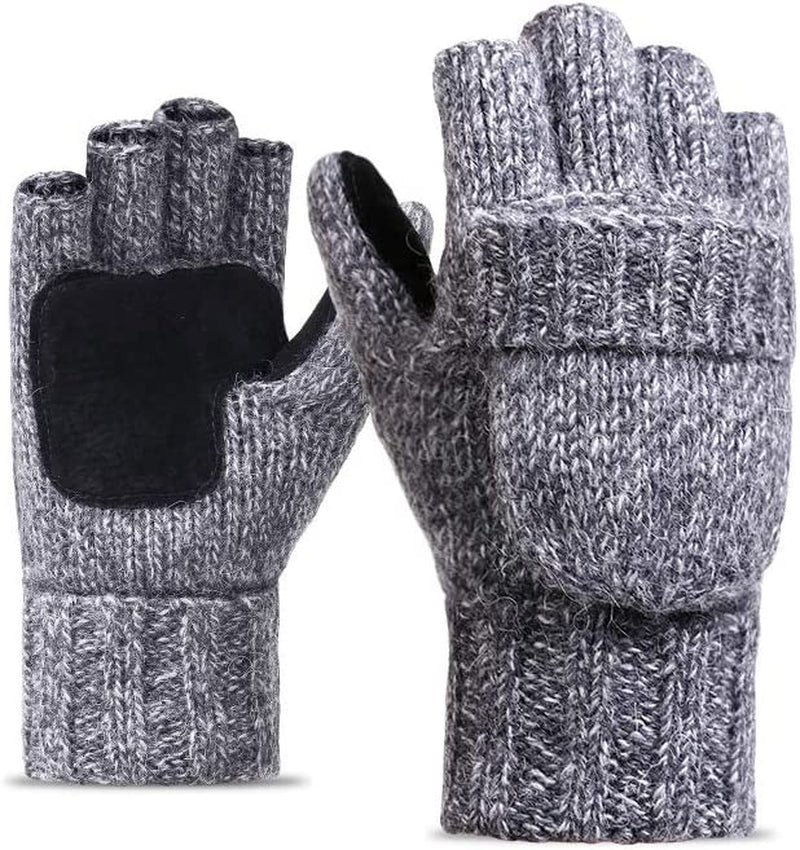 BOUYA Unisex Knitted Convertible Fingerless Gloves Thermal Insulation Wool Mittens Flap Cover Half-Finger Warm Mitten Glove Apparel & Accessories > Clothing Accessories > Gloves & Mittens ノーブランド品 Gray