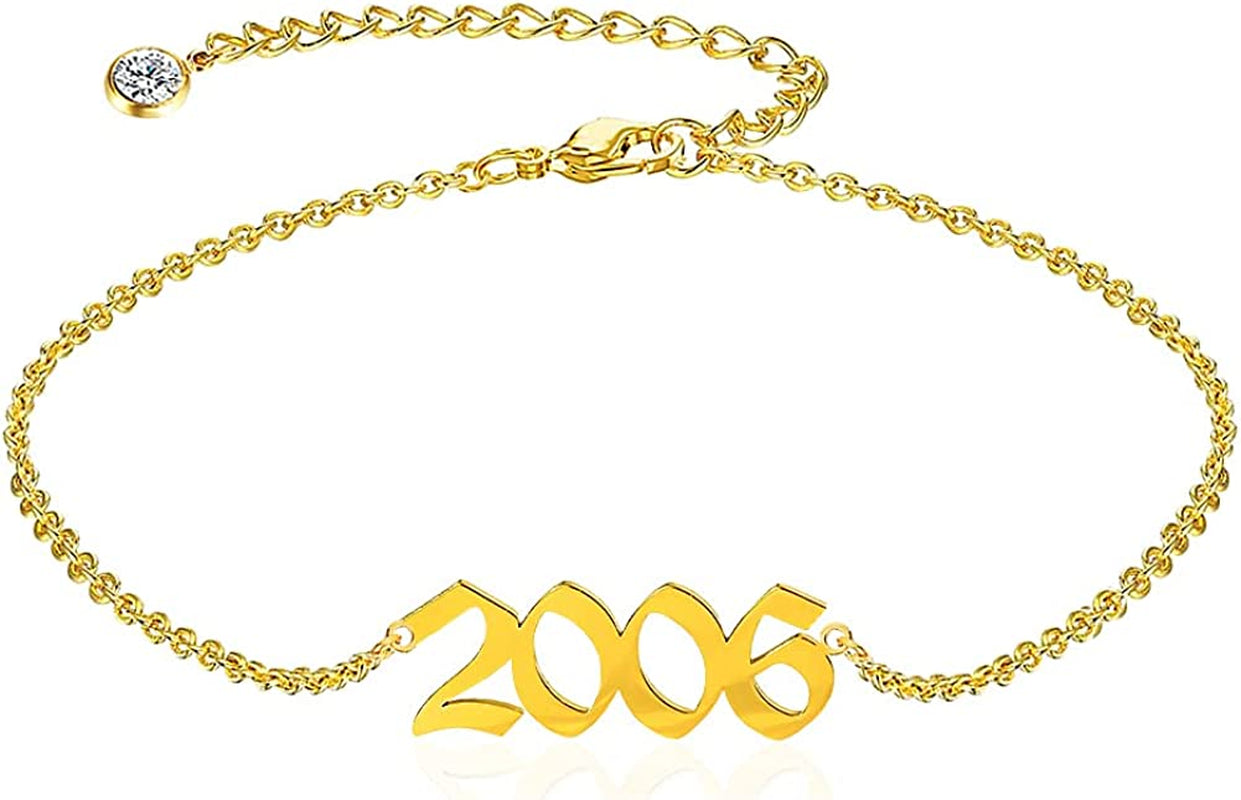 QJLE Ankle Bracelets for Women,Personalized Birth Year Number Gold Anklets for Women,Summer Beach Foot Chain Dainty Anklet Jewelry Birthday Gifts for Her Apparel & Accessories > Jewelry > Anklets QJLE Gold 2006