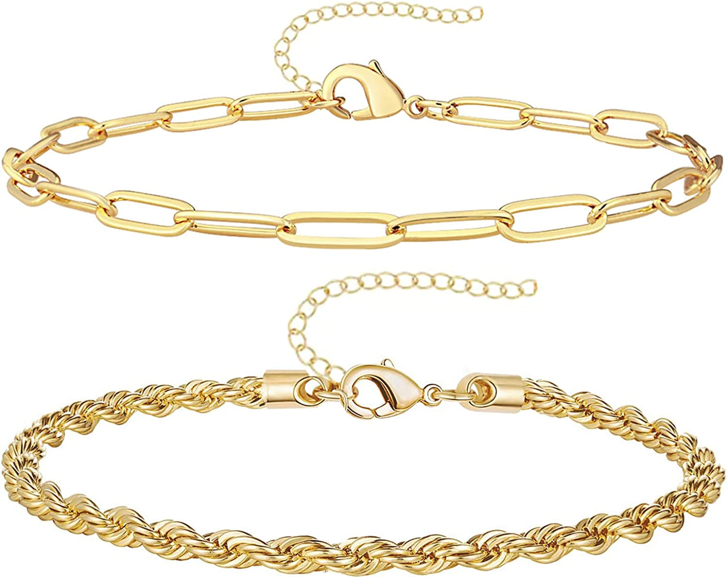 Reoxvo Dainty Gold Chain Bracelets Set for Women 14K Real Gold Plated Link Chain Bracelets for Women Trendy Gold Stackable Bracelets for Women Adjustable 7"+2" Apparel & Accessories > Jewelry > Bracelets Reoxvo Style 13