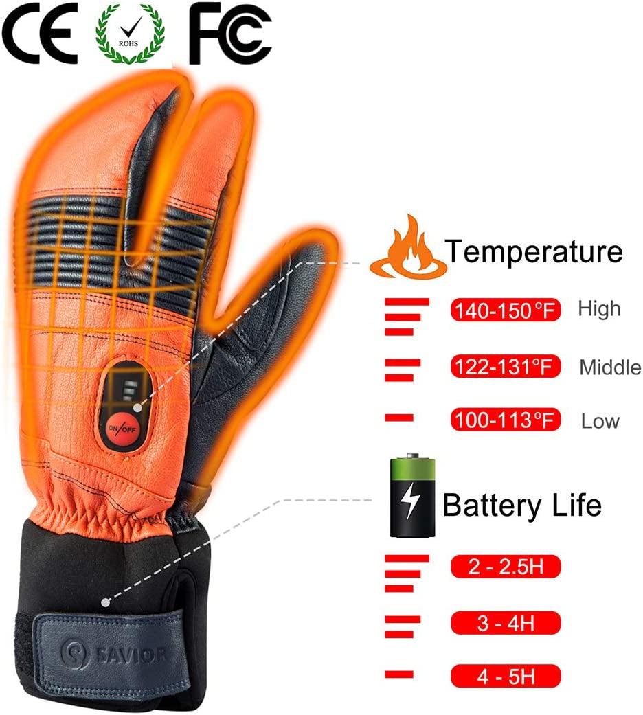 SAVIOR HEAT Heated Ski Mittens Gloves Electric Rechargeable Battery Mitts for Men Women Kids Winter Snowboard Motorcycle Skating Camping Hunting Apparel & Accessories > Clothing Accessories > Gloves & Mittens Eigday power