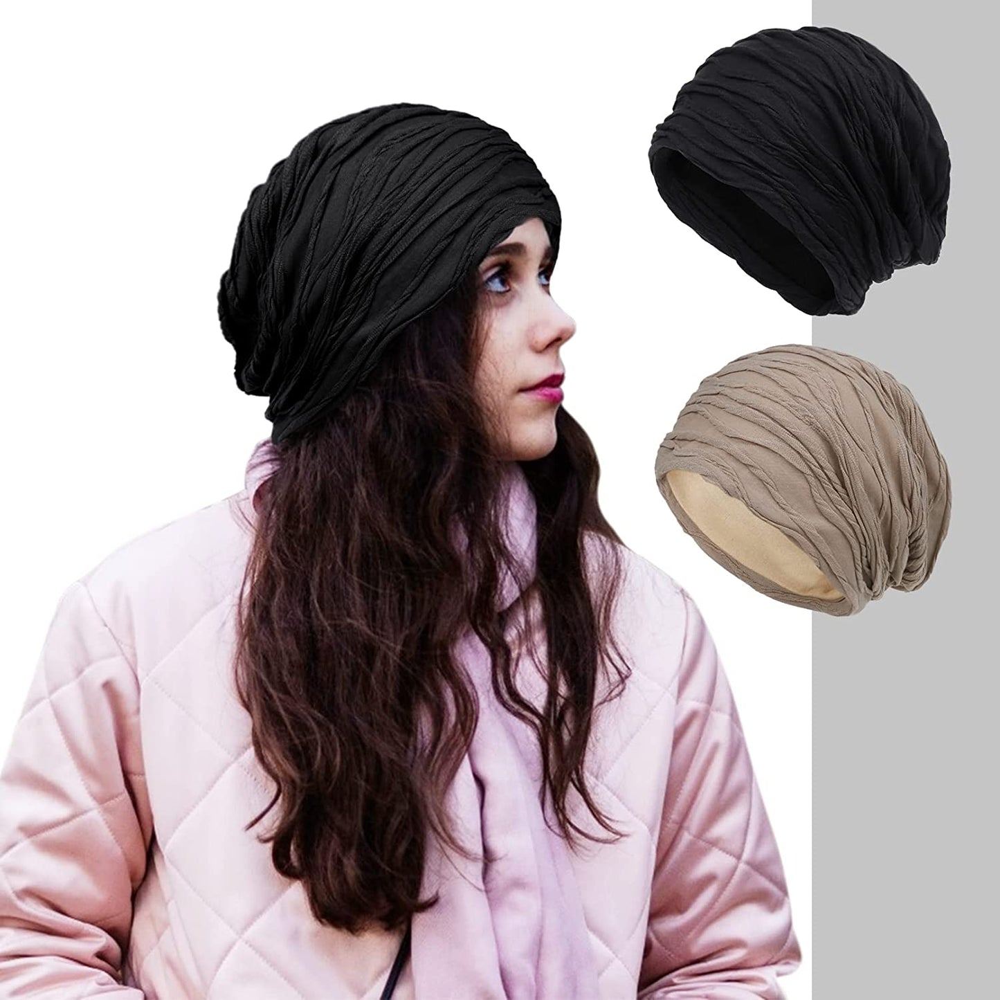 Senker Fashion Women Beanies Hat 2 Pack, Chemo Headwear Cancer Chemo Caps Slouchy Beanie for Women Men Apparel & Accessories > Clothing Accessories > Headwear Senker Fashion