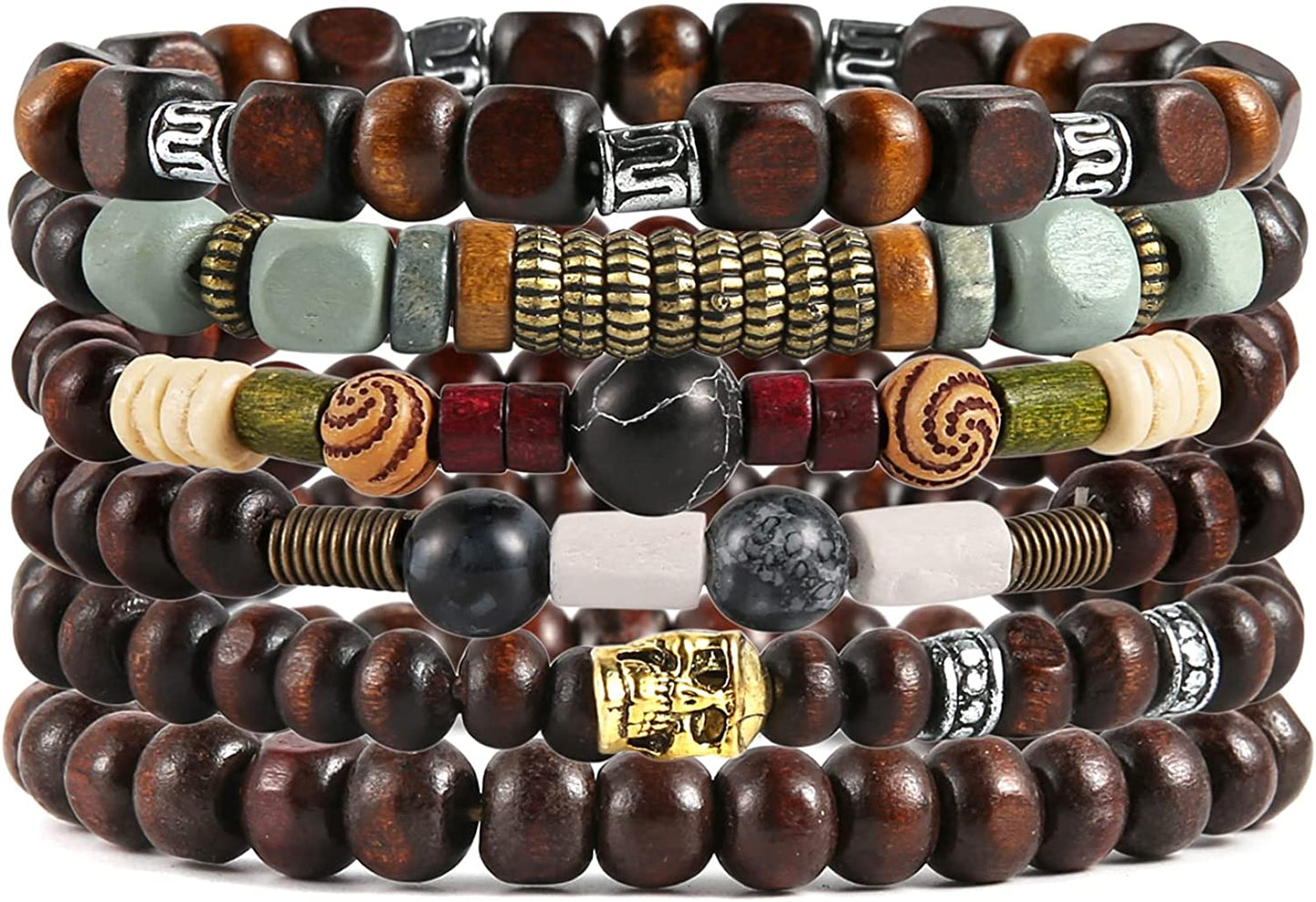 HZMAN Wrap Bracelets Men Women, Hemp Cords Wood Beads Ethnic Tribal Bracelets, Leather Wristbands Apparel & Accessories > Jewelry > Bracelets HZMAN Skull