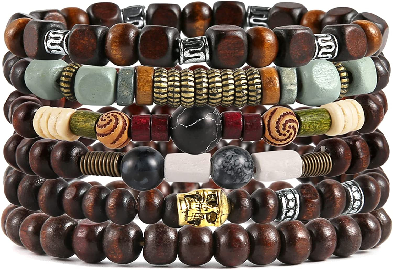 HZMAN Wrap Bracelets Men Women, Hemp Cords Wood Beads Ethnic Tribal Bracelets, Leather Wristbands Apparel & Accessories > Jewelry > Bracelets HZMAN Skull