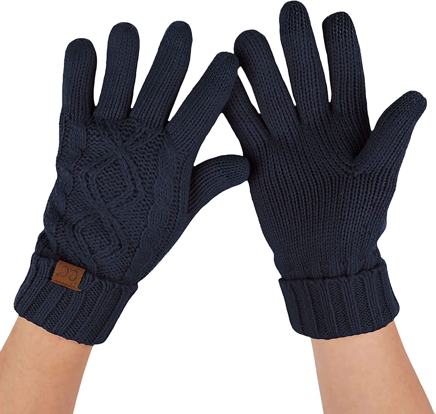 C.C Unisex Knit Thick Warm Soft Stretch Fuzzy Lined Solid Ribbed Glove with Smart Tips (G-25)(G-707) Apparel & Accessories > Clothing Accessories > Gloves & Mittens C.C Cable Knit-navy