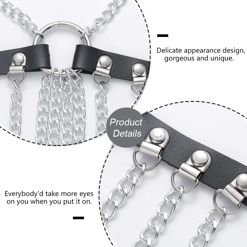 Twinklede Punk Leather Body Chain Silver Tassel Waist Chains Rave Party Belly Chain Nightclub Body Jewelry for Women and Girls Apparel & Accessories > Jewelry > Body Jewelry Twinklede