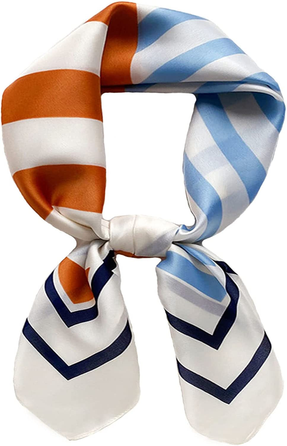 Fashion Hair Scarf for Women Lightweight Silk Feeling Head Scarves Square Bandanas 27.5× 27.5 Inches Apparel & Accessories > Clothing Accessories > Bandanas & Headties Roizsx K-yellow Blue Stripes