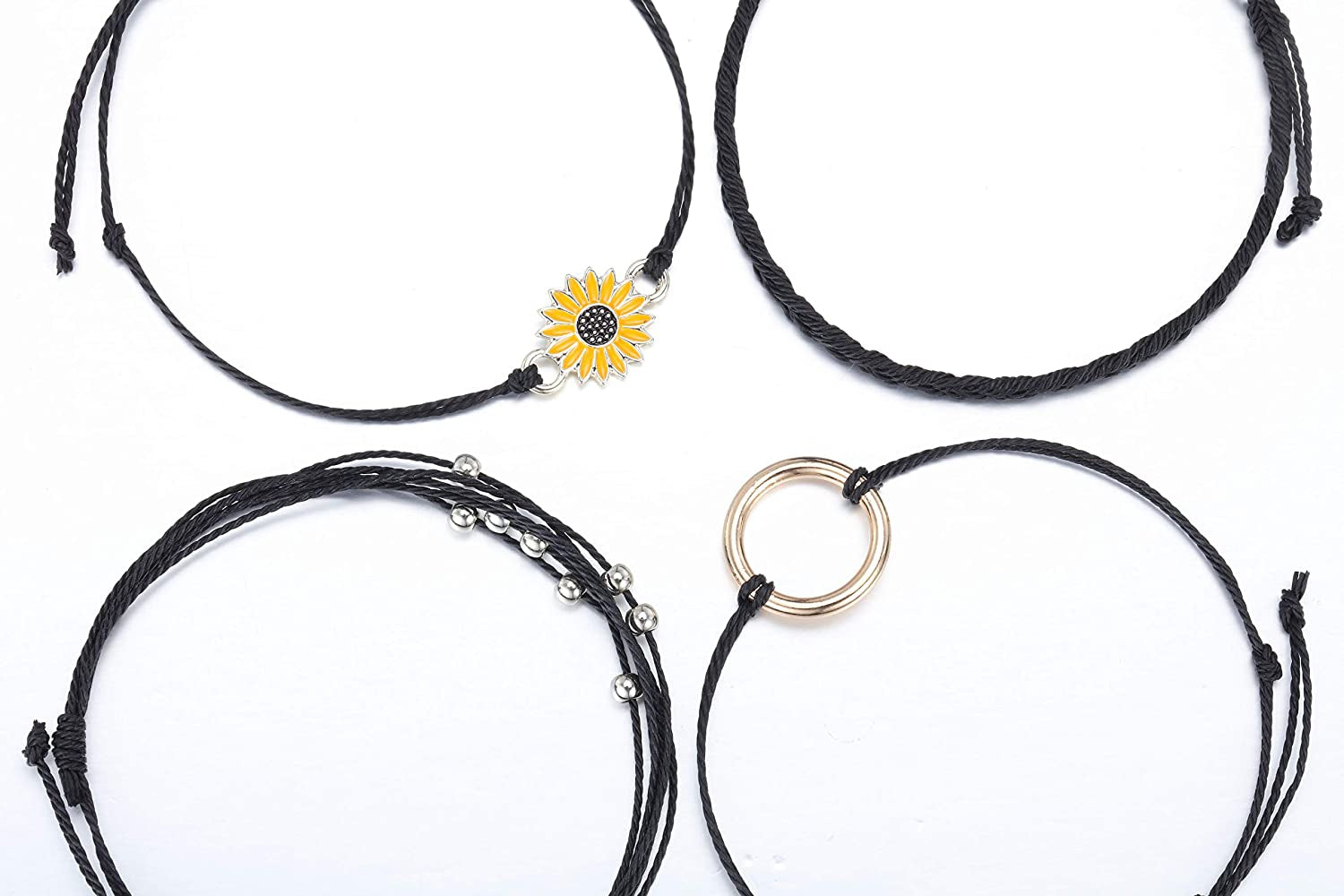 Top Plaza 4 Pcs Summer Surfer Wave Anklet Bracelets for Women Adjustable Strand Braided String Rope Bracelets Sunflower Friendship Bracelets Ocean Beach Jewelry for Women Teen Girls Apparel & Accessories > Jewelry > Anklets Top Plaza