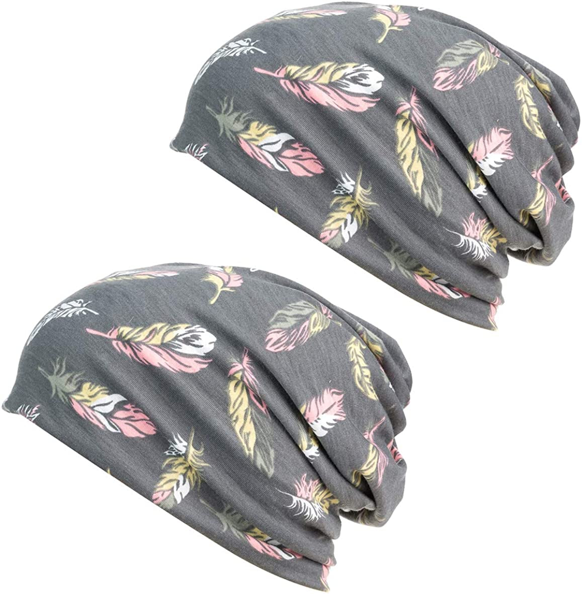 HONENNA Printed Turban Headband Chemo Cap Soft Sleep Beanie Apparel & Accessories > Clothing Accessories > Headwear HONENNA 2 Pair Grey