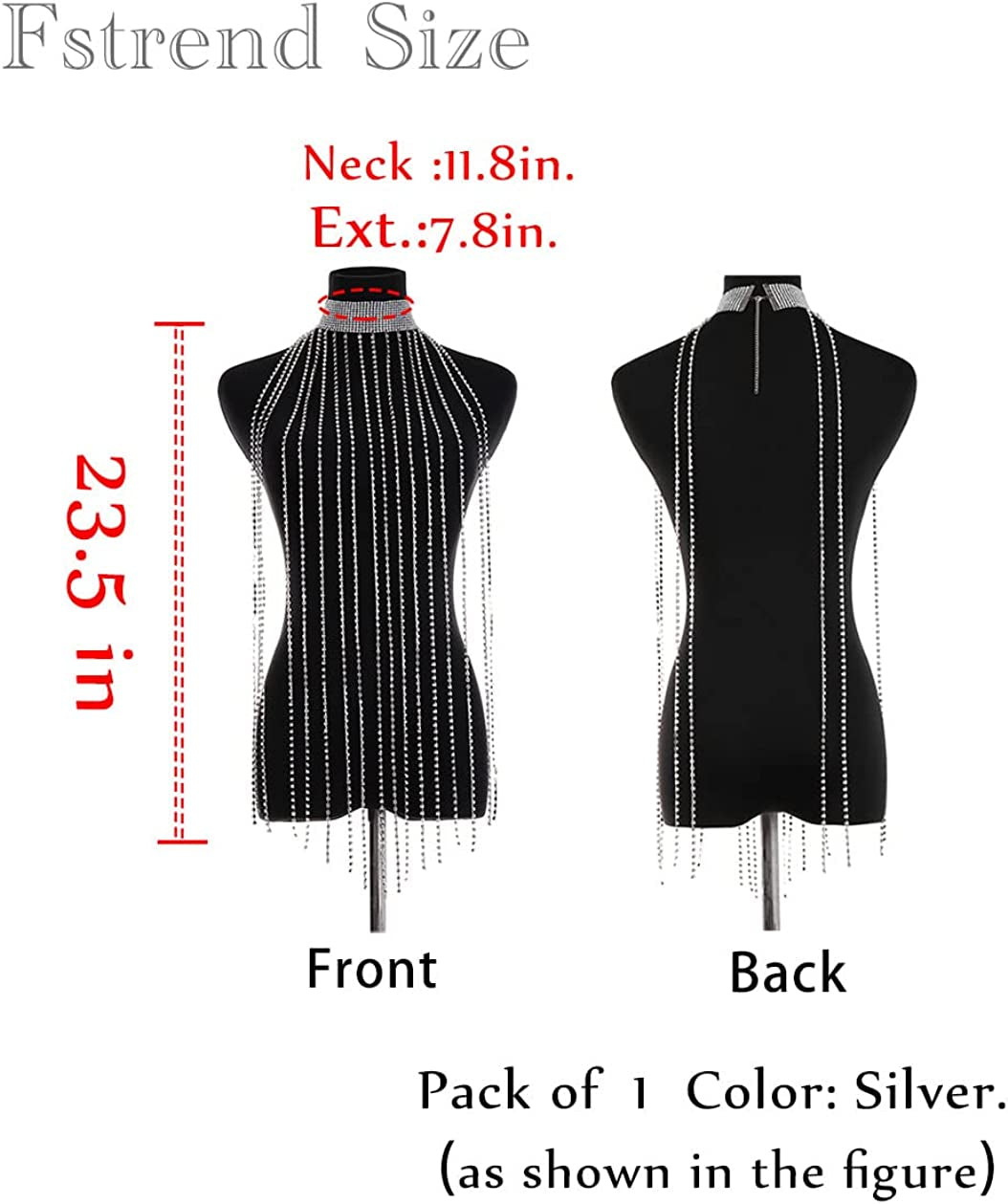 Fstrend Women Rhinestone Choker Long Tassel Necklaces Sparkly Crystal Collar Necklace Fashion Statement Party Festival Body Accessories Jewelry Chain Apparel & Accessories > Jewelry > Necklaces Fstrend