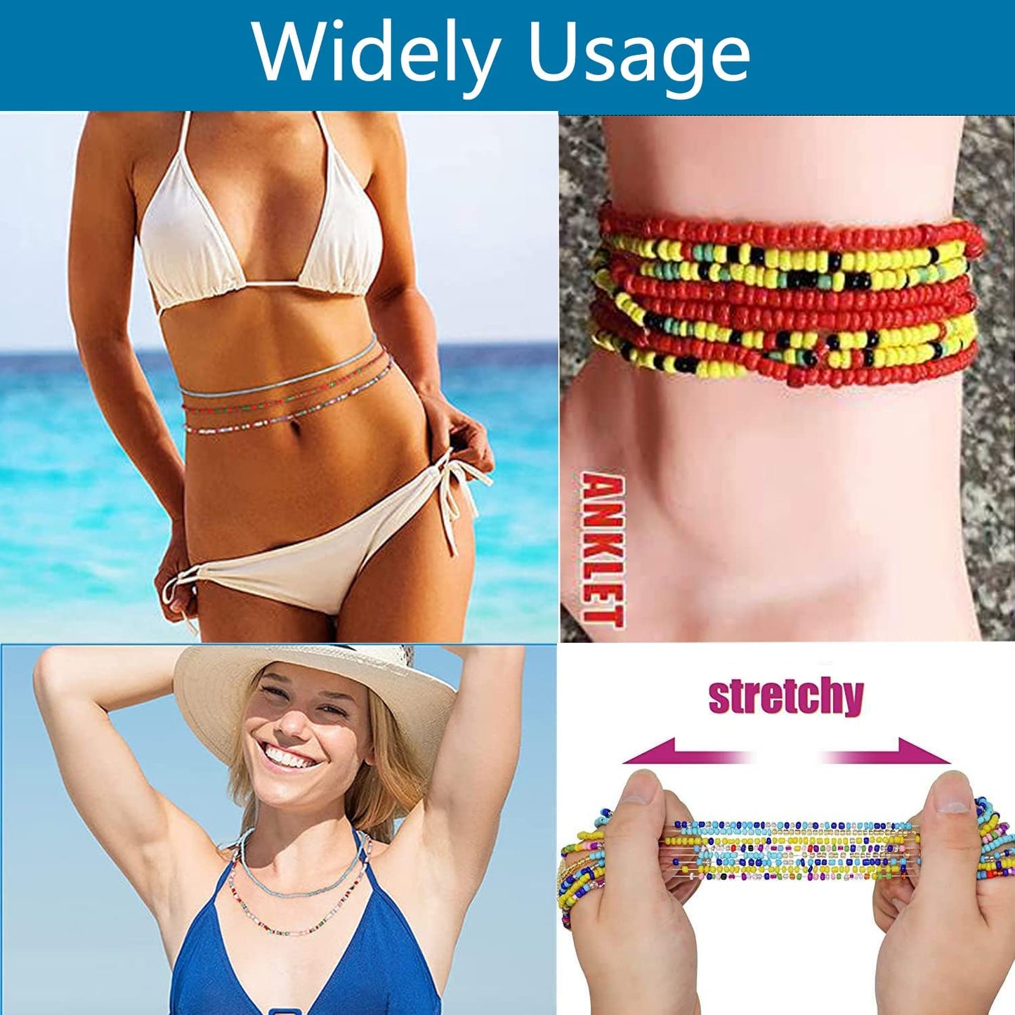 TOBENY 24PCS Waist Bead Chains for Women Colorful Summer Body Chains Belly Beads Bikini Jewelry Chains Bead Waist Chains Set Apparel & Accessories > Jewelry > Body Jewelry TOBENY