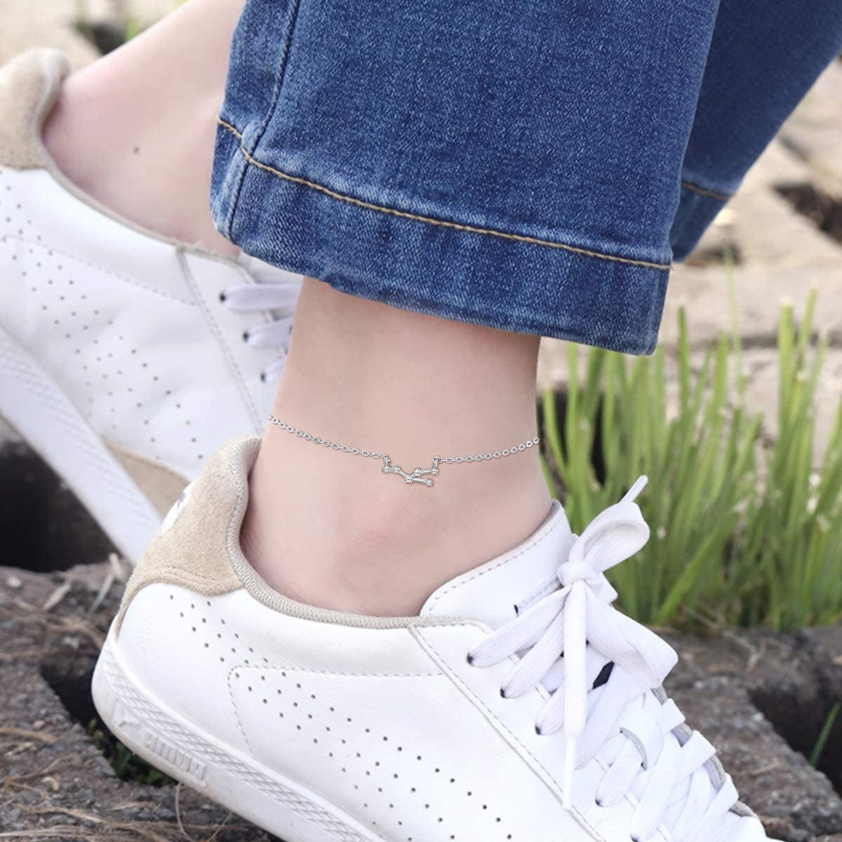 Chicsilver 12 Constellation Zodiac Anklet for Women Girls Sterling Silver Cubic Zirconia Horoscope Ankle Bracelets, 8"-10" Adjustable(With Gift Box) Apparel & Accessories > Jewelry > Anklets ChicSilver Jewelry