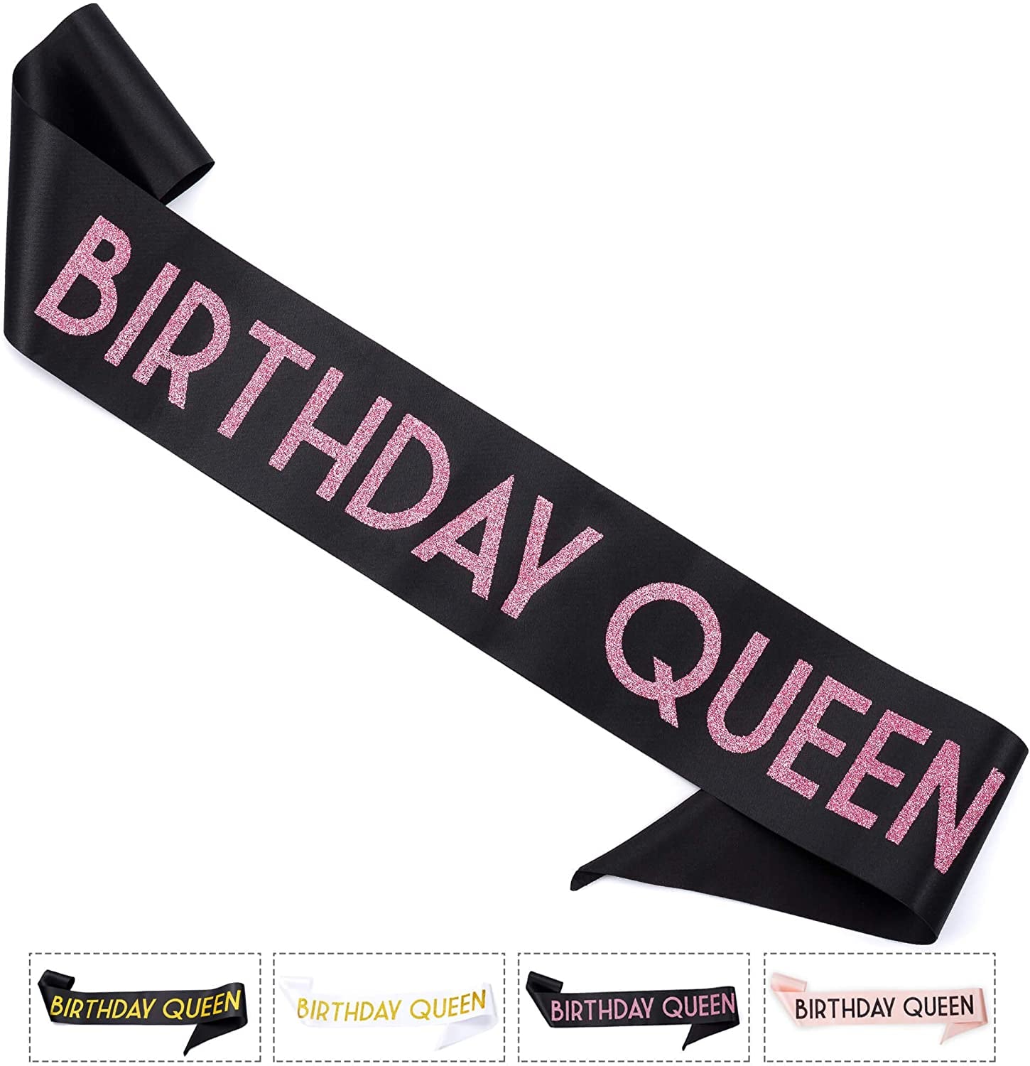 CORRURE 'Birthday Queen' Sash with Pink Glitter - Soft Satin Black Sash for Women - Happy Birthday Sash for Girls, Sweet 16, 18Th 21St 25Th 30Th 40Th 50Th or Any Other Bday Party Apparel & Accessories > Clothing Accessories > Sashes CORRURE