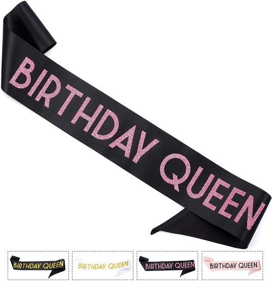 CORRURE 'Birthday Queen' Sash with Pink Glitter - Soft Satin Black Sash for Women - Happy Birthday Sash for Girls, Sweet 16, 18Th 21St 25Th 30Th 40Th 50Th or Any Other Bday Party Apparel & Accessories > Clothing Accessories > Sashes CORRURE