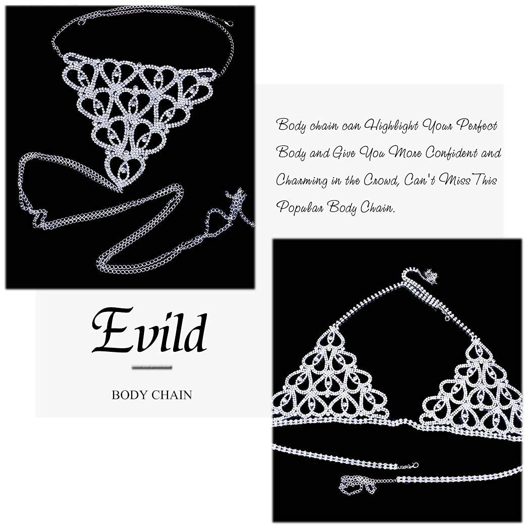 Evild Crystal Body Chain Silver Bikini Bra Chain Suit Beach Waist Belly Chain Crop Top Underwear Body Jewelry Accessories for Women and Girls Apparel & Accessories > Jewelry > Body Jewelry EVILD