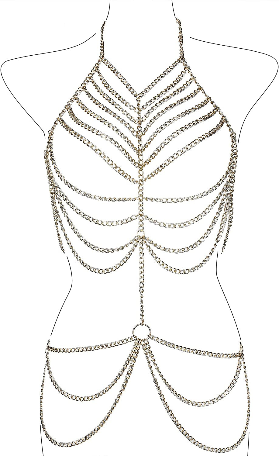 Ccbodily Body Chain Jewelry for Women - Fashion Boho Backless Full Body Chain Belly Chain Jewelry Set for Costume Party Apparel & Accessories > Jewelry > Body Jewelry CCbodily Style-1