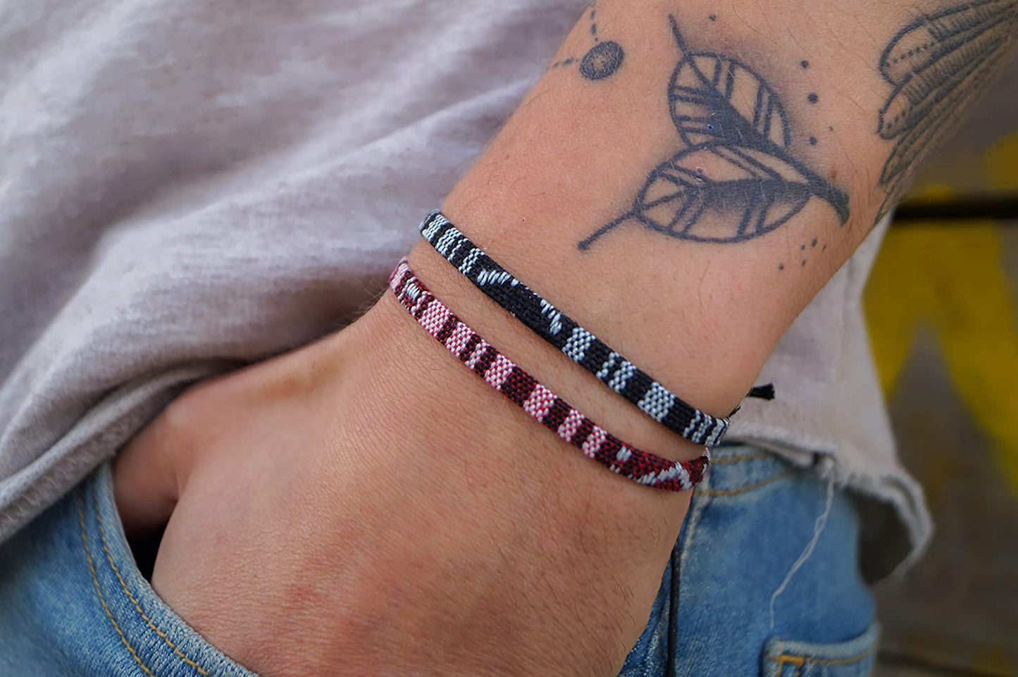 Surfer Beach Bracelet Set Men & Women - Braided Boho Summer Bracelets - Handmade Festival Jewelry - 100% Waterproof & Adjustable - Friendship Gift - Ethnic Hippie Style (Black & Ruby Red) Apparel & Accessories > Jewelry > Bracelets Made by Nami
