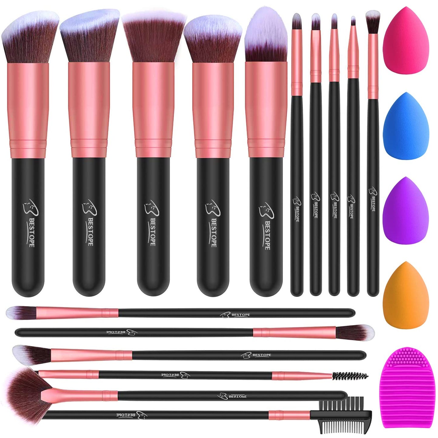 BESTOPE Makeup Brushes 16Pcs Makeup Brushes Set with 4Pcs Beauty Blender Sponge and 1 Brush Cleaner Premium Synthetic Foundation Brushes Blending Face Powder Eye Shadows Make up Brushes Tool… Health & Beauty > Personal Care > Cosmetics > Cosmetic Tools > Makeup Tools BESTOPE PRO Black Rose Gold