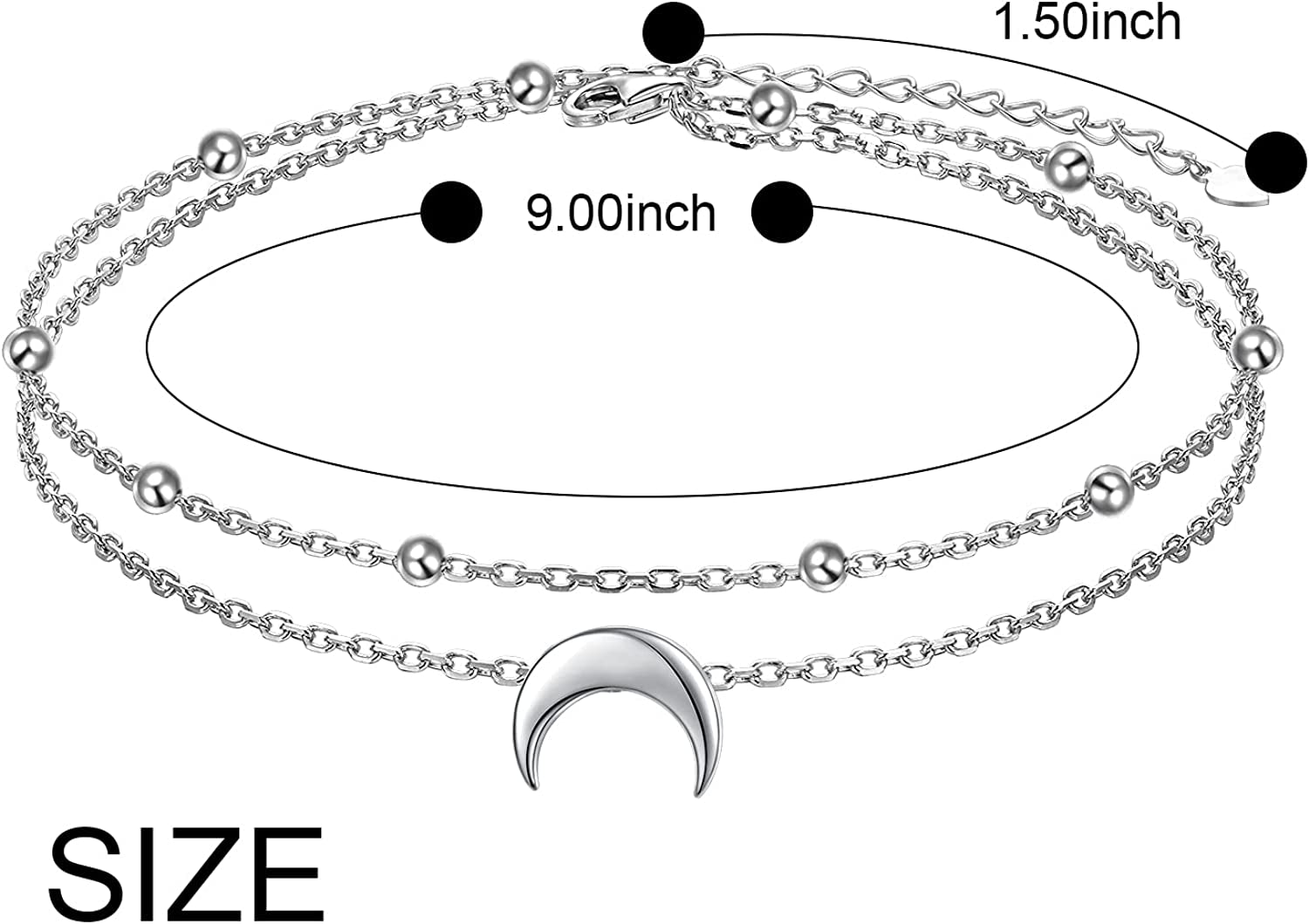 Star Moon Layered Anklet 925 Sterling Silver Sunflower Anklets for Women Girls Adjustable Beads Crescent Ankle Bracelet Boho Beach Foot Chain 9+1.5 Inch Charm Jewelry Birthday Gifts Apparel & Accessories > Jewelry > Anklets SilverSea Jewelry