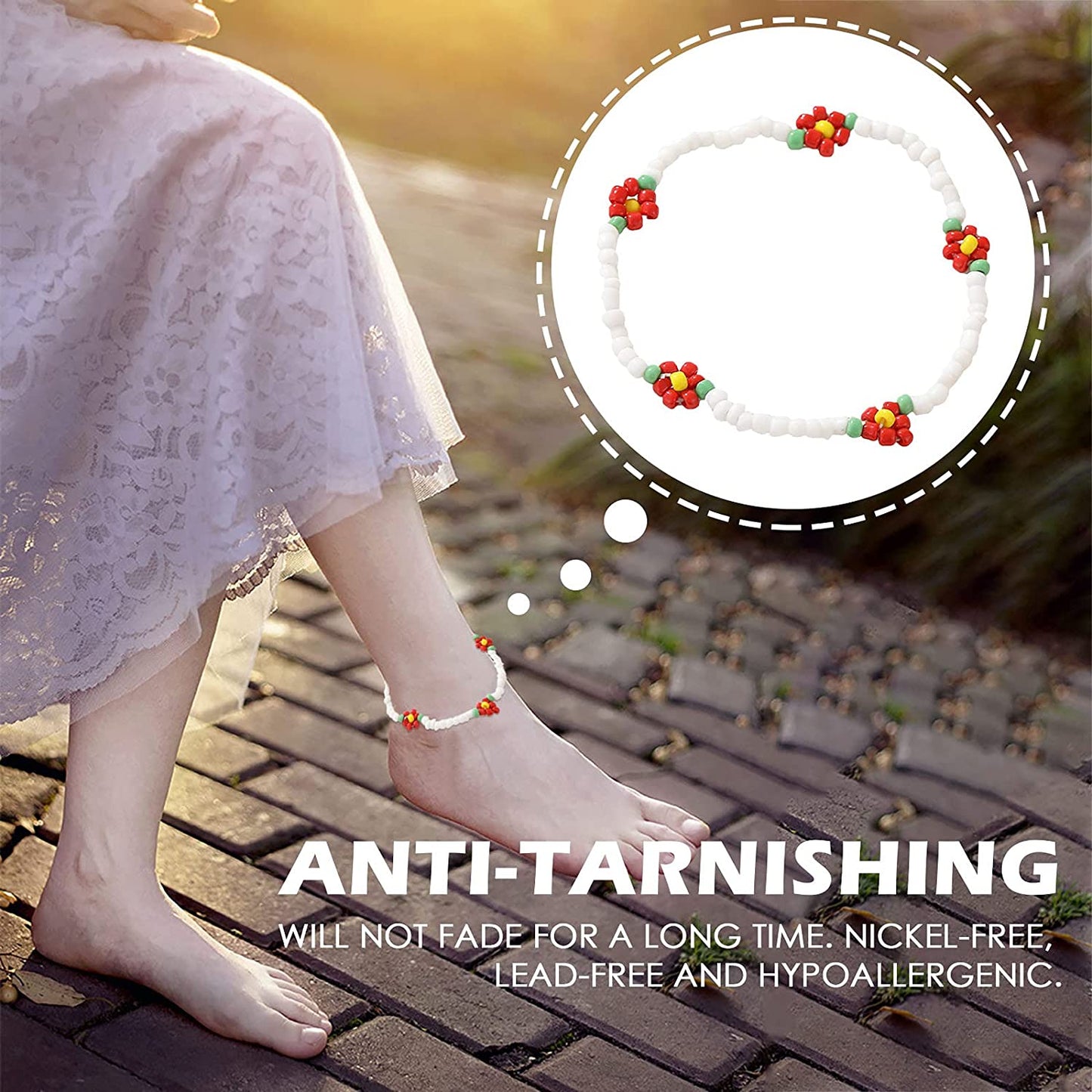 Cute Beaded Anklets for Women Colorful Flower Charm Surfer Ankle Bracelets Stretchy Water-Proof Boho Beach Jewelry for Teen Girls Mom Birthday (D, One Size) Apparel & Accessories > Jewelry > Anklets Generic