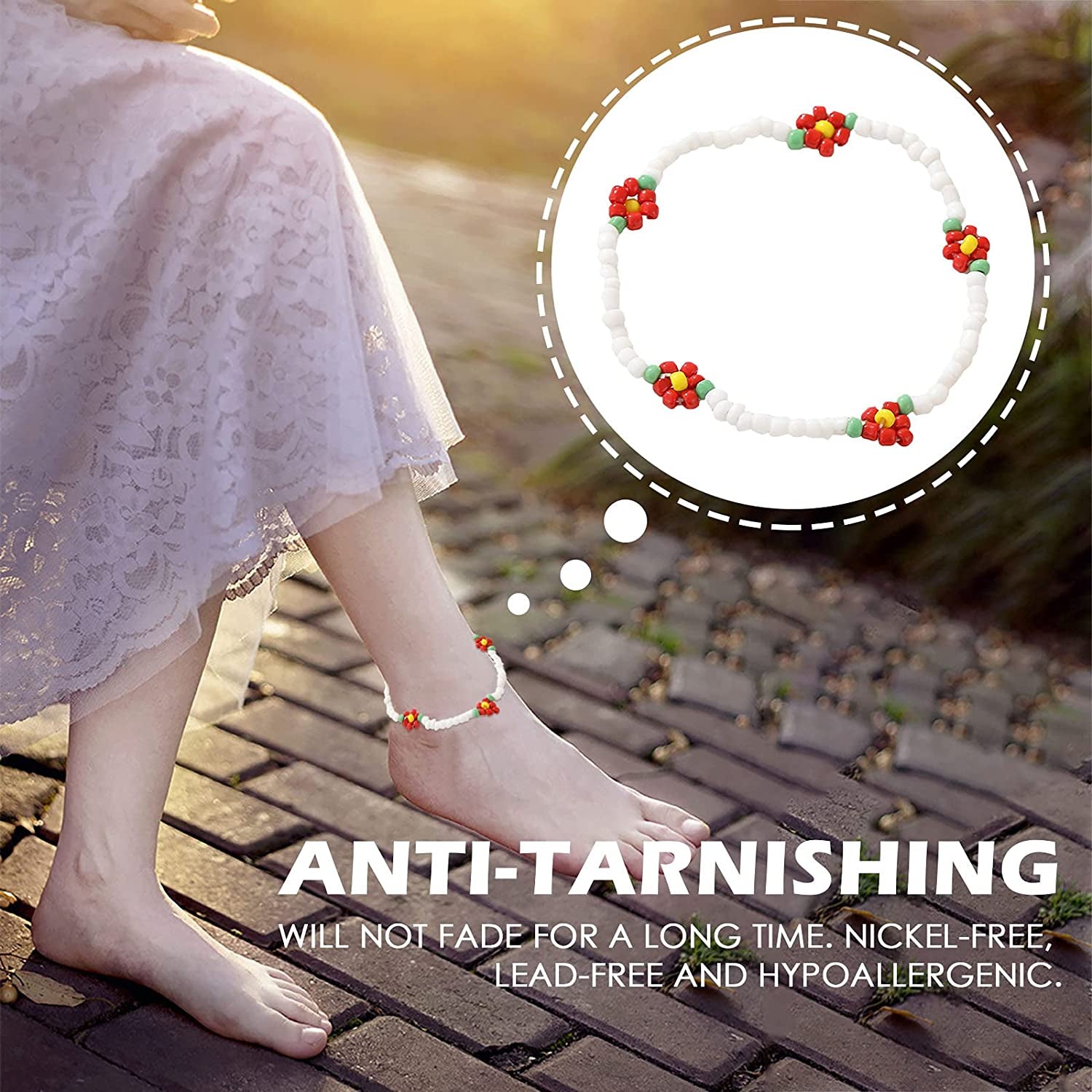 Cute Beaded Anklets for Women Colorful Flower Charm Surfer Ankle Bracelets Stretchy Water-Proof Boho Beach Jewelry for Teen Girls Mom Birthday (D, One Size) Apparel & Accessories > Jewelry > Anklets Generic