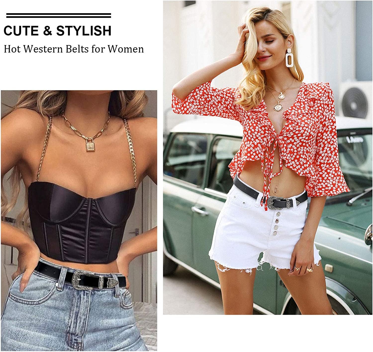 SUOSDEY Fashion Leather Belts for Women with Vintage Metal Buckle Belt Apparel & Accessories > Clothing Accessories > Belts SUOSDEY