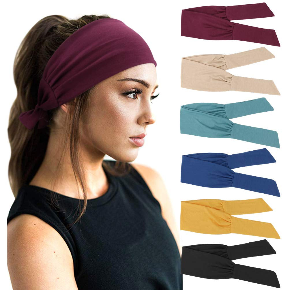 DRESHOW 6 PCS Adjustable Headbands for Women Knotted Headbands Cotton Elastic Non-Slip Fashion Hair Bands for Workout Sports Running Yoga Apparel & Accessories > Clothing Accessories > Bandanas & Headties DRESHOW 6 Pack: Chestnut Red/Khaki/Light Green/Navy Blue/Yellow/Black