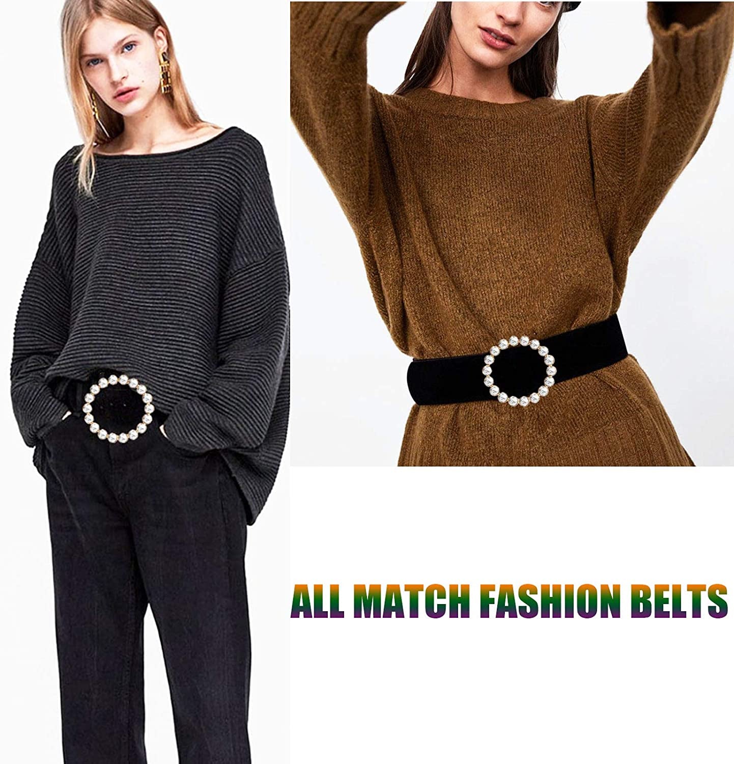 Fashion Designer Belts for Women,Leather Belts for Jeans Dress Pants with Gorgeous Crystal Buckle,Statement Gift for Women Apparel & Accessories > Clothing Accessories > Belts Aidyfeso