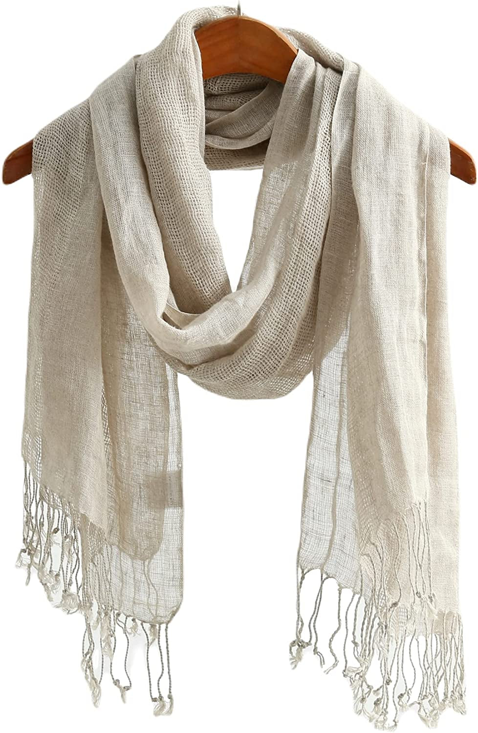 Jeelow Lightweight Summer Scarf Light Shawl Wrap Linen Feel Scarves for Men and Women Apparel & Accessories > Clothing Accessories > Scarves & Shawls Jeelow Linen Beige