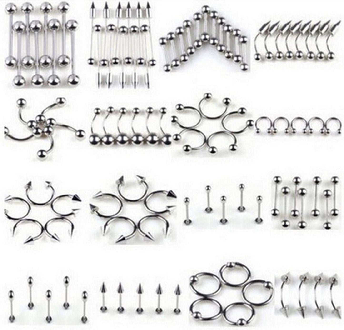 DEFLERS Body Piercing Jewelry Kit Titanium Steel Nose Rings Lip Tongue Tragus Cartilage Rings Hoop Studs Different Styles Apparel & Accessories > Jewelry > Rings Generic 85-piece set