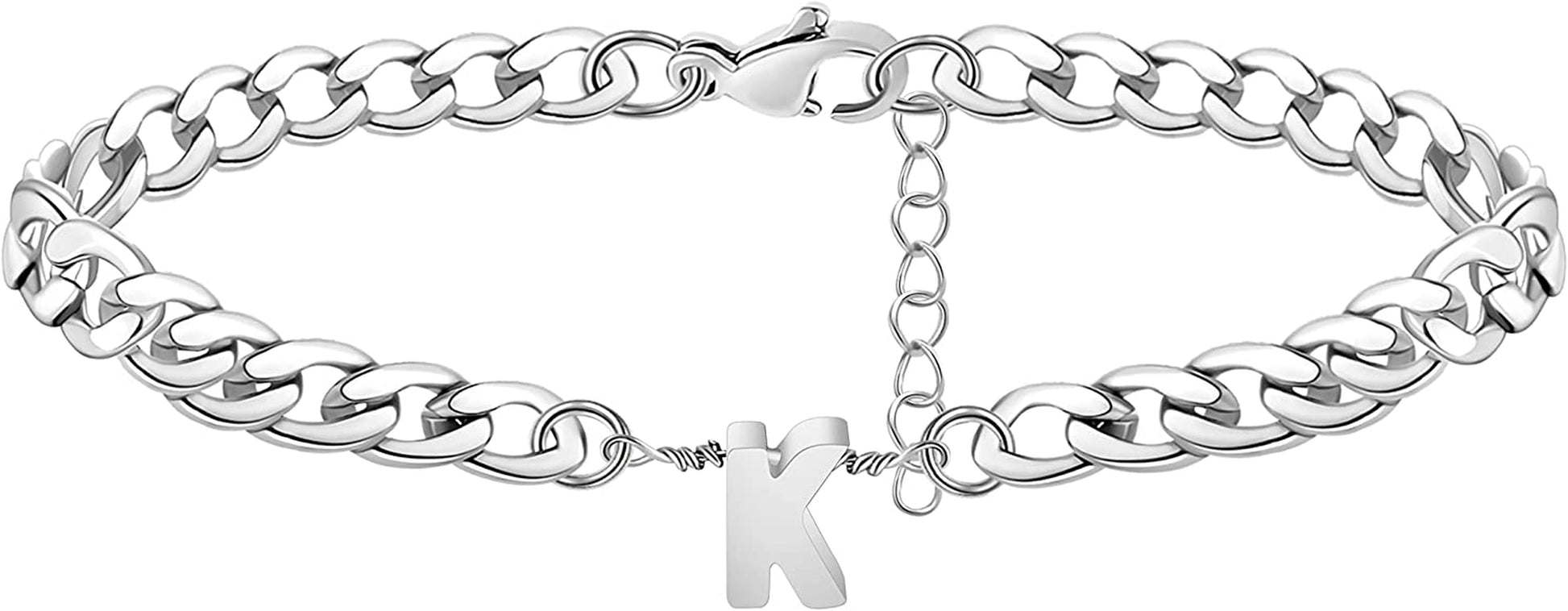 Silver Anklet Initial Ankle Bracelets for Women Teen Girls Figaro Chain Personalized Birthday Gifts for Women Summer Gift Beach Jewelry Anklet for Women Letter A-Z Jewelry Apparel & Accessories > Jewelry > Anklets JoycuFF K