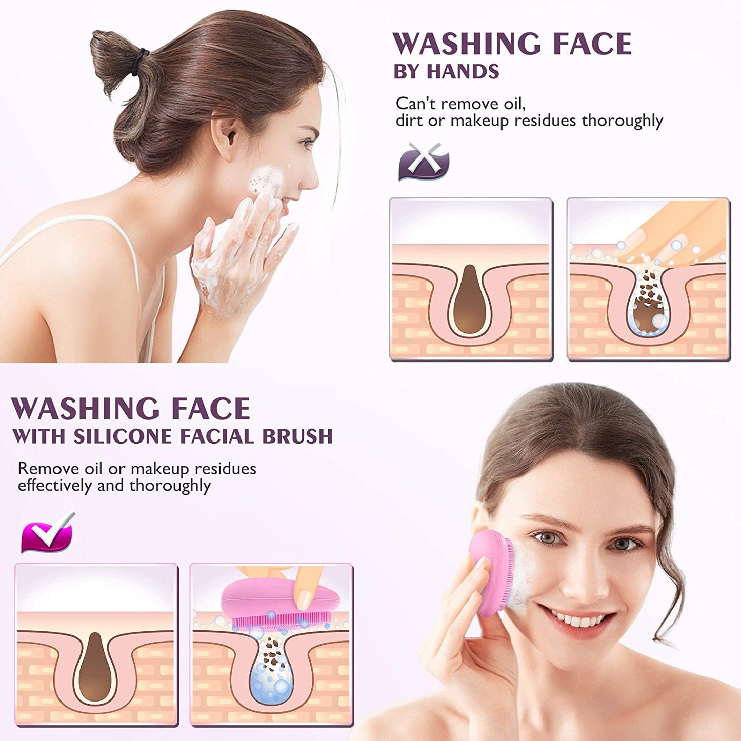 Face Scrubber Silicone Exfoliator Brush: Manual Handheld Mini Facial Cleansing Exfoliating and Massaging for Sensitive Skin - Soft Blackhead Wash Scrubber Pore Cleaning Tool Health & Beauty > Personal Care > Cosmetics > Cosmetic Tools > Skin Care Tools icolorfuled