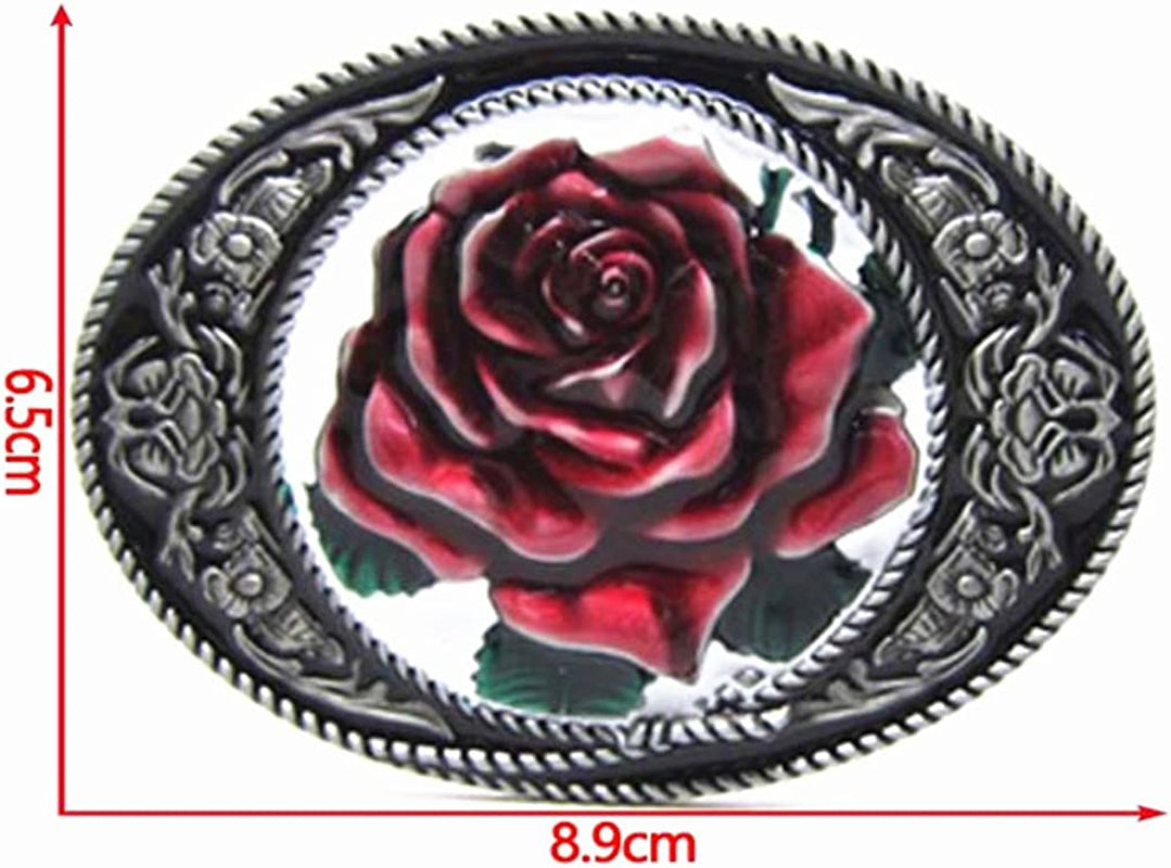 MASOP VOGU Vintage Oval Flower Rose Belt Buckle Cowgirl Girl Mens Rodeo Floral Metal Apparel & Accessories > Clothing Accessories > Belts MASOP VOGU