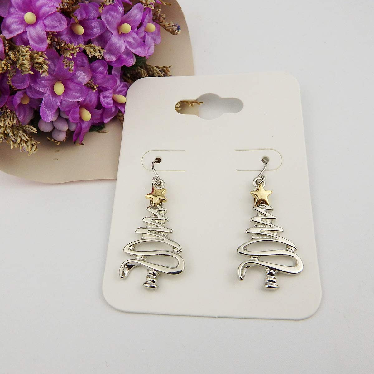 Cute Christmas Tree Piercing Dangle Earrings Golden Silver Two Tone Women Girls Holiday Gift Apparel & Accessories > Jewelry > Earrings RareLove