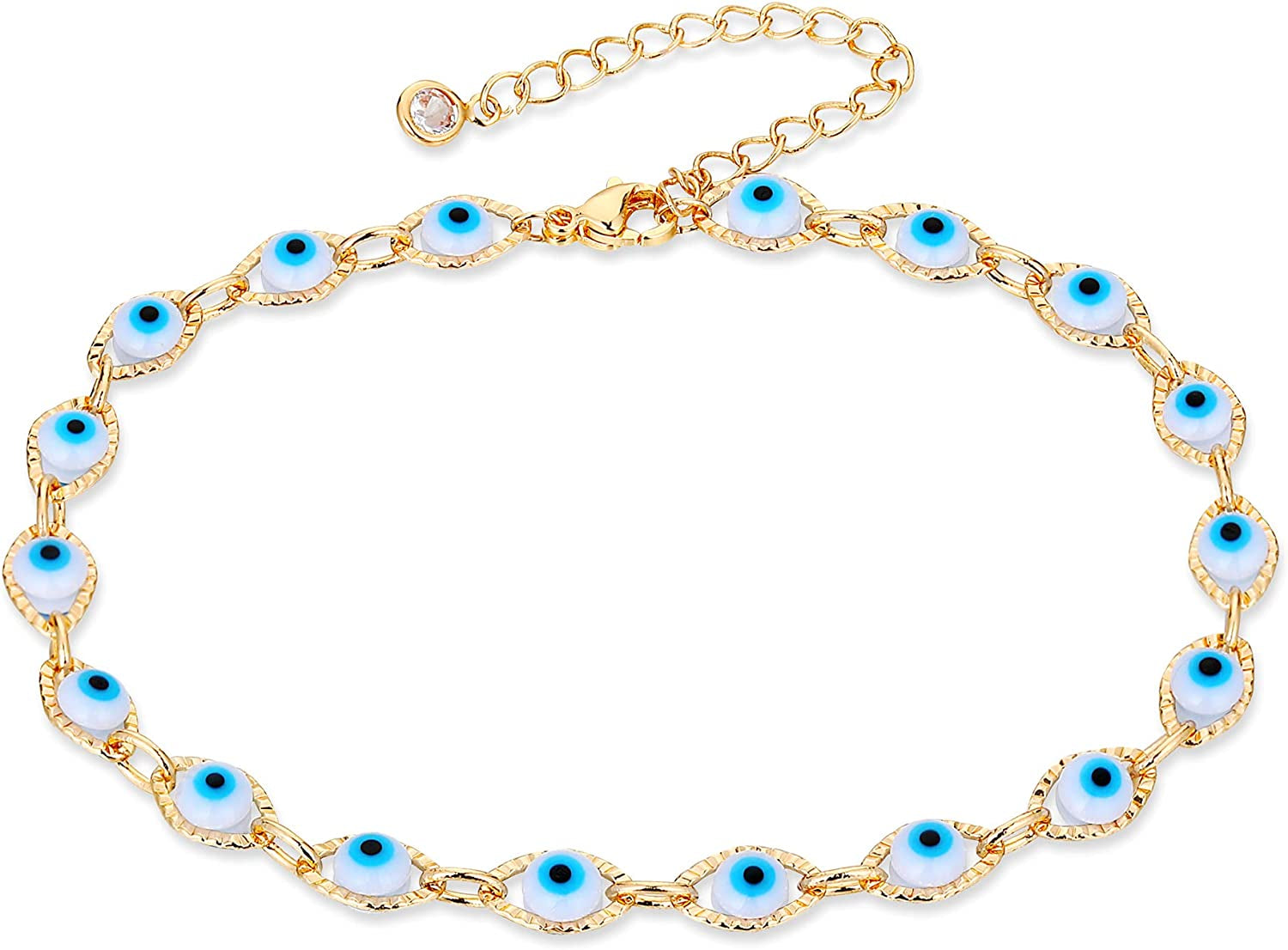 FUNEIA Gold Ankle Bracelets for Women 14K Gold Plated Anklet for Women Daisy Moon Star Evil Eye Anklet Boho Beach Foot Chain Adjustable Dainty Foot Jewelry Apparel & Accessories > Jewelry > Anklets FUNEIA evil eye