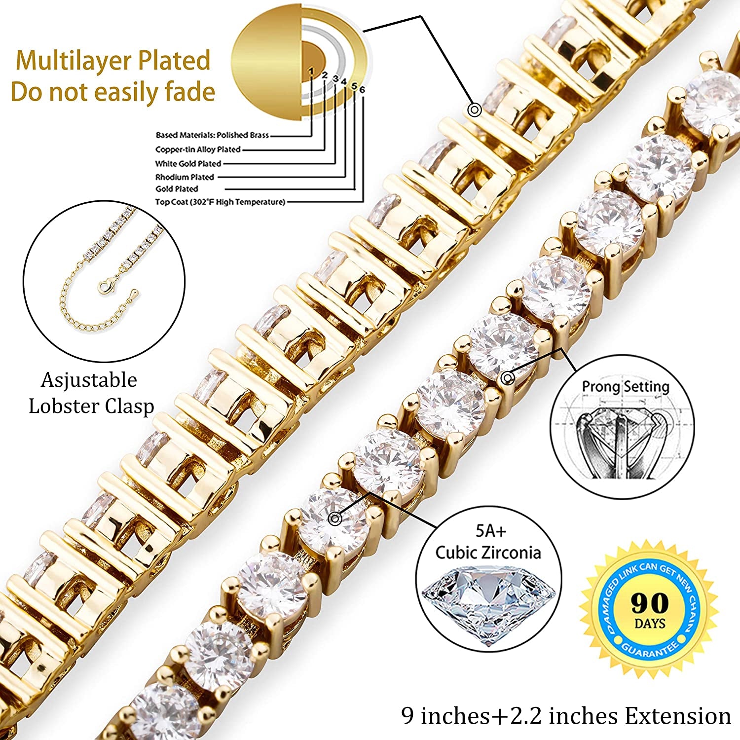 TOPGRILLZ 3-6Mm Tennis Chain Anklet with Extension Bracelet for Women, 14K Gold Plated CZ Diamond Fashion Foot Jewelry Gifts Apparel & Accessories > Jewelry > Anklets Yiwu Xinlu Fashion Jewelry Factory