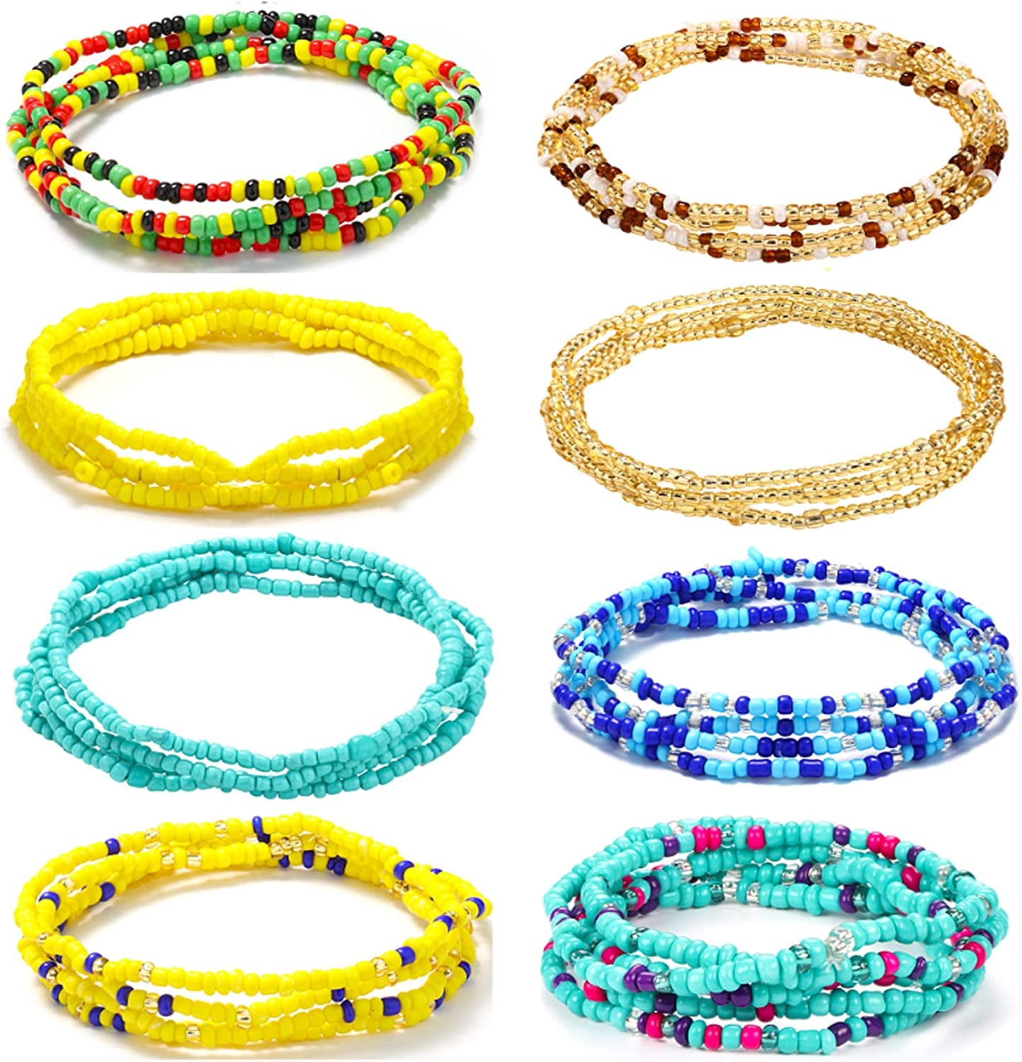 THUNARAZ 32-50 Inch Waist Beads for Women Colorful African Waist Beads plus Size Elastic Waist Chain Belly Beads Summer Beach Body Belly Chain Jewelry Apparel & Accessories > Jewelry > Body Jewelry THUNARAZ B 50inch