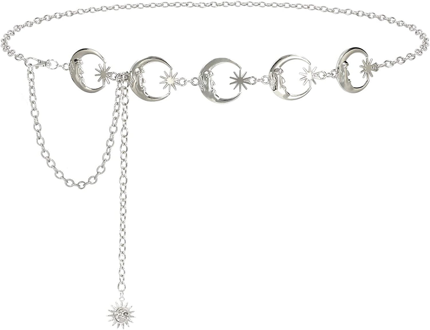 Metal Body Chain Women Belly Waist Chain SUOSDEY Fashion Body Jewelry Link Belts Apparel & Accessories > Jewelry > Body Jewelry SUOSDEY A-sliver Moon S: Fit for Waist up to 30 inches